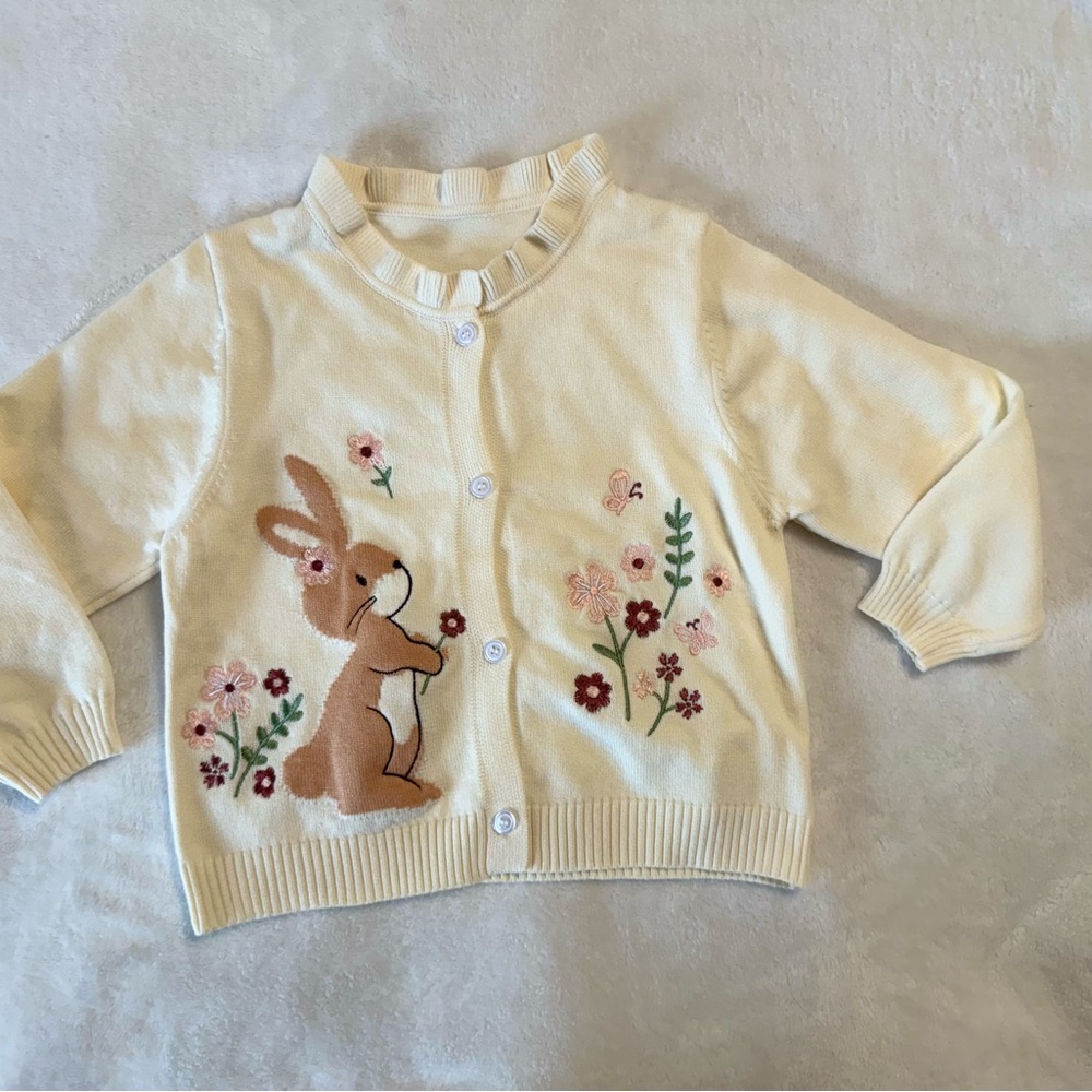 Kids Cream Bunny Flower Cardigan